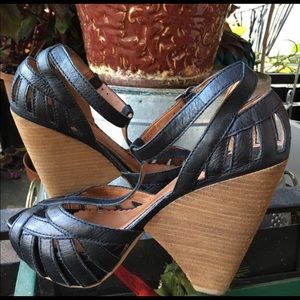 Lucky brand funky strap wedge heel